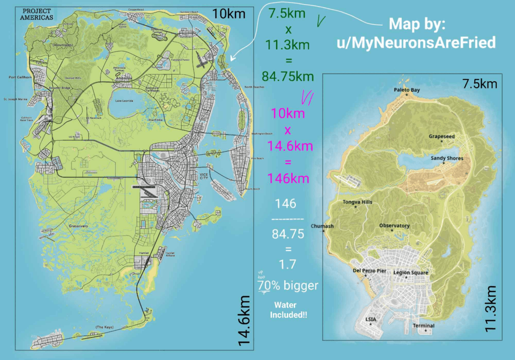 GTA 6 Map Vergleich zu GTA 5