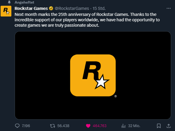 Rockstar Games auf ihren Offiziellen Twitter Kanal mit der Ankündigung von GTA 6
